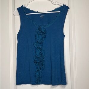 LOFT Teal Ruffle Tank Top